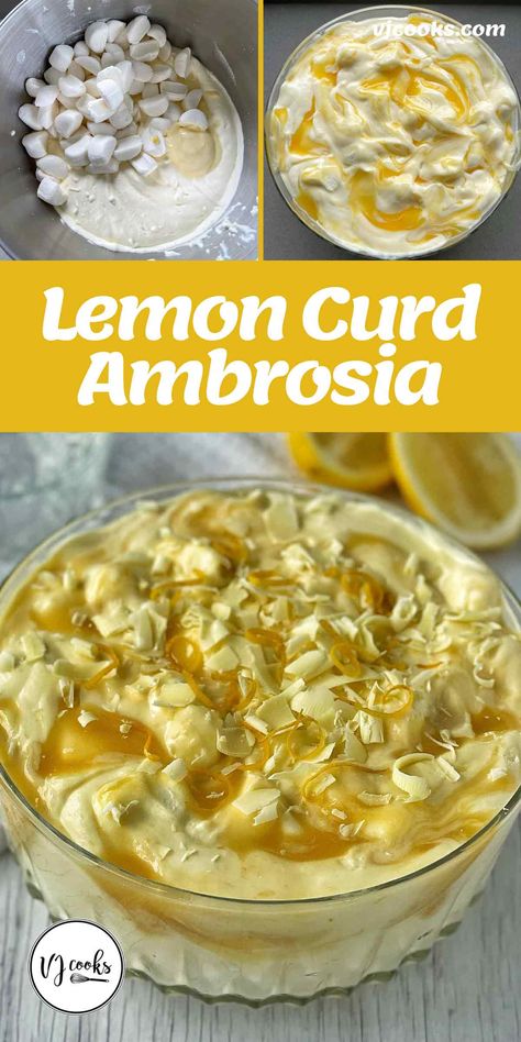 Lemon Curd Ambrosia - VJ Cooks Lemon Curd Ambrosia, Lemon Ambrosia, Lemon Curd Dessert Ideas, Recipes Using Lemon Curd, Lemon Curd Uses, Lemon Curd Pavlova, Lemon Curd Dessert, Curd Recipes, Simple Sweets