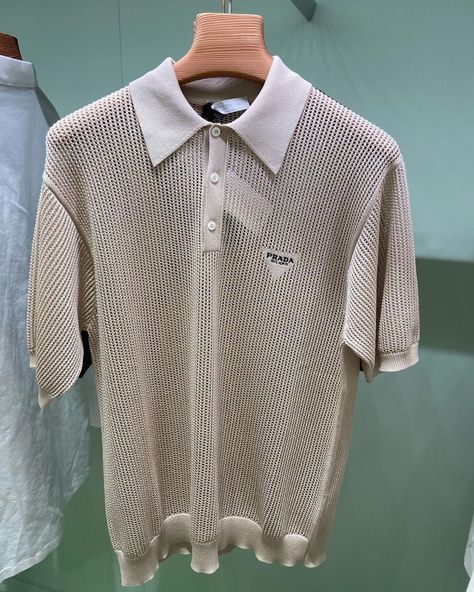 Knitted Polo Shirt Men, Male Styles, Prada Clothes, Gg Collection, Knitted Polo Shirt, Classy Outfits Men, Trendy Shirt Designs, Knitted Polo, Sports Trousers