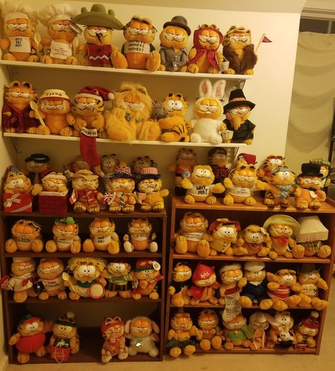 Garfield Room, Plush Shelf, Garfield Collection, Garfield Plush, Fat Orange Cat, Garfield Pictures, Garfield Images, Vintage Garfield, I Hate Mondays