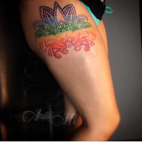 Chakra Colored Lotus - my next tattoo! Om Tattoos, Chakras Tattoo, Paisley Tattoo, Lgbt Tattoo, Chakra Tattoo, Pride Tattoo, Ink Therapy, Couples Tattoos, Yoga Tattoos