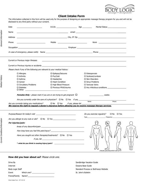 Massage Intake Forms, Client Intake Form, Fitness Test, Herbalife Nutrition Club, Therapy Business, Acupuncture Clinic, Intake Form, Business Letter Template, Therapy Techniques