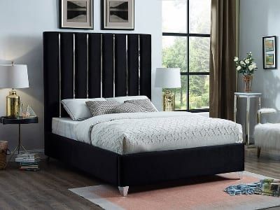 The Chrome Channel Design Features Velvet Black Fabric Upholstery for a Sleek, Glamorous Look Includes Mattress Support King Bed 86"L 80"W 64"H Queen Bed 86"L 65"W 64"H The post Black Velvet Fabric Bed appeared first on H-LUXS. Black Velvet Bed, Fancy Bed, Tufted Platform Bed, Black Velvet Fabric, Bed Platform, Bed Queen, Velvet Bed, Mattress Support, Meridian Furniture