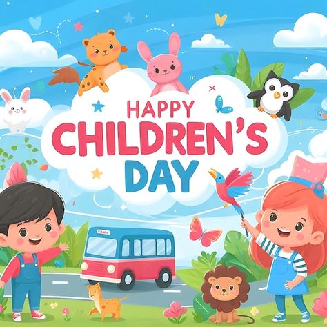 Happy Children's Day, Creative Posters, Bts Group, Child Day, Happy Kids, A Cartoon, Cartoon Illustration, Graphic Resources, Bts