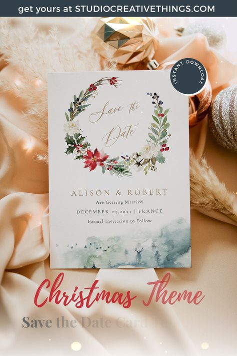 H Winter Wedding Save The Date, Christmas Save The Date, Christmas Wedding Themes, Passport Wedding Invitations, Christmas Wedding Invitations, Navy Wedding Invitations, Wedding Themes Winter, Wedding Invitation Video, Save The Date Template