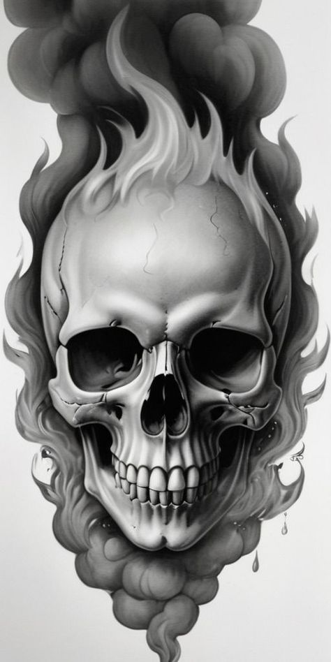 Skull Head Tattoo Design, Skull Fire Tattoo, Realistic Skull Tattoo Design, Skull Head Tattoo, Skull References, Cool Skull Drawings, Skull Art Tattoo, Skull Reference, Dragon Tattoo Art