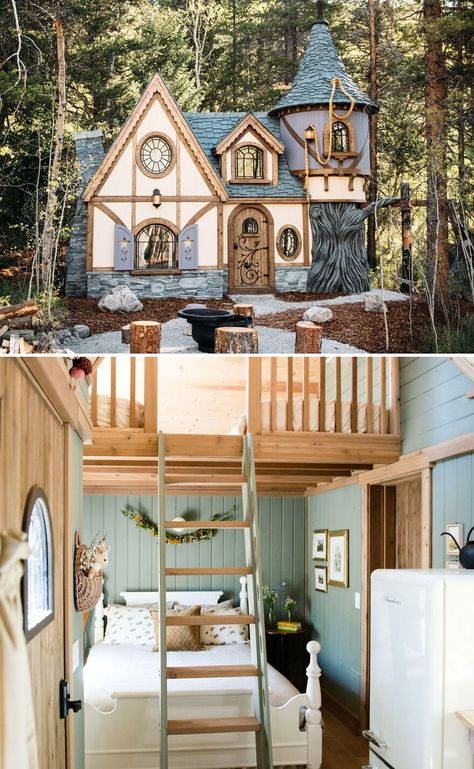 Fairytale Cottage Floor Plans, Whimsical Tiny House, Tiny House Fairytale Cottage, Unique Cottage Exterior, Tiny House Cottage Floor Plans, Small Fairytale Cottage Floor Plans, Tiny Cottage House Plans, Interesting Home Exterior, Tiny Cottage Homes