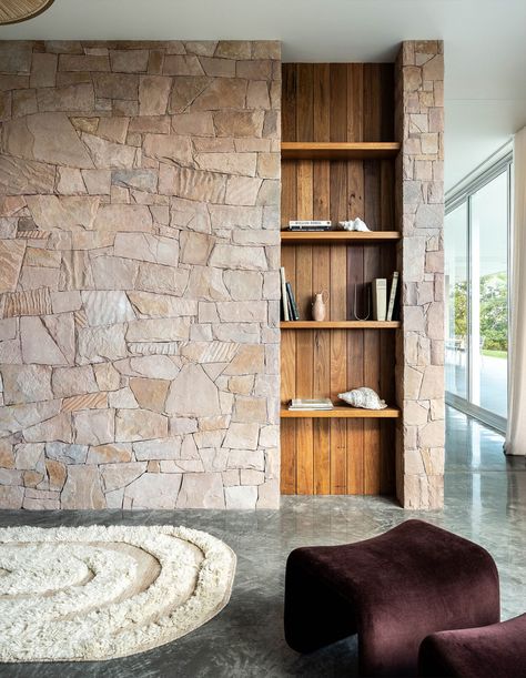 Dulux Natural White, Bedroom Views, Australian Architecture, Luxury Accommodation, Sustainable Architecture, The Design Files, Stone Fireplace, Byron Bay, Residential Architecture