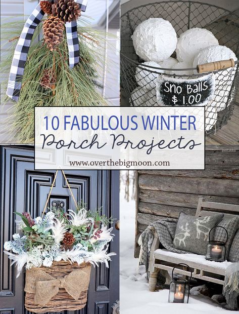 10 Wonderful Winter Porch Decor Ideas | From www.overthebigmoon.com Front Porch Winter Decor, Winter Porch Ideas, Outdoor Winter Decor, Winter Porch Decorations, Winter Front Porch Decor, After Christmas Decor, Winter Porch Decor, Decor After Christmas, January Decor