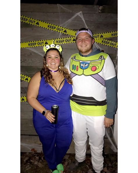 Mens Buzz Lightyear Costume, Buzz Lightyear And Alien Costume, Mens Buzz, Lightyear Costume, Halloween Couples Costume, Buzz Lightyear Costume, Halloween Couples, Alien Costume, Green Alien