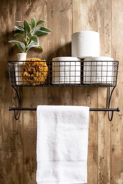 Farmhouse Towel Rack Large Black — Pier 1 Chicken Coop Metal, Farmhouse Towel Rack, Wall Mount Shelf, Rustic Farmhouse Bathroom, Wall Mounted Towel Rack, Downstairs Bathroom, Mounted Shelves, Towel Rack Bathroom, Farmhouse Bathroom Decor