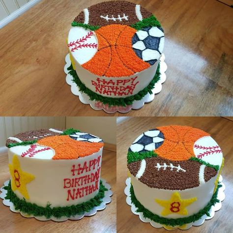 All Star Cake Sports, Sport Theme Birthday Cake, Sporty Birthday Cake, Simple Sports Cake, Sport Themed Cake, Sports Birthday Party Cake, All Sports Birthday Cake, Multi Sports Cake, Sports Bday Cake