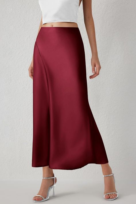 PRETTYGARDEN Women's Satin Midi Skirts 2024 Summer High Waisted A Line Elegant Cocktail Party Long Silk Skirt Mermaid Cocktail, Elegant Cocktail Party, Long Silk Skirt, Satin Midi Skirt, Long Skirts For Women, Cocktail Party Dress, Midi Skirts, Silk Skirt, Cocktail Party