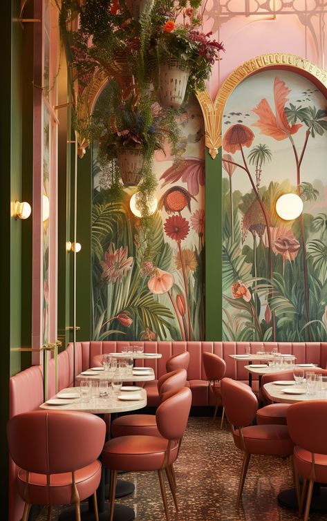 Restaurant Banquette, Restaurant Booth Seating, Greens Restaurant, Tropical Interior Design, Modern Restaurant Design, Restaurant Booth, Modern Wallpaper Designs, Interior Color Schemes, Cafe Bistro