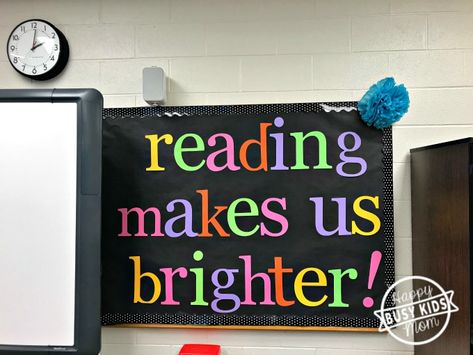 Reading Specialist Classroom Setup, Reading Bulletin Boards Elementary, Reading Specialist Classroom, Neon Classroom Decor, Reading Quotes Kids, Reading Intervention Classroom, Boarders For Bulletin Boards, Reading Interventionist, Simple Classroom