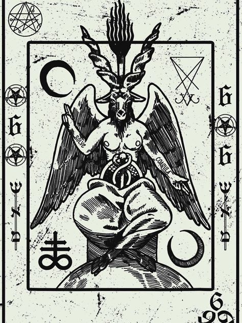 Baphomet Occult Satan Goat Head Devil Tarot Card Satanistic Drawing, Satanic Astethic, Baphomet Drawing, Satanic Drawings, Satanic Goat Tattoo, Satanic Art Prints, Baphomet Art, Baphomet As Above So Below, Satanic Goat Art