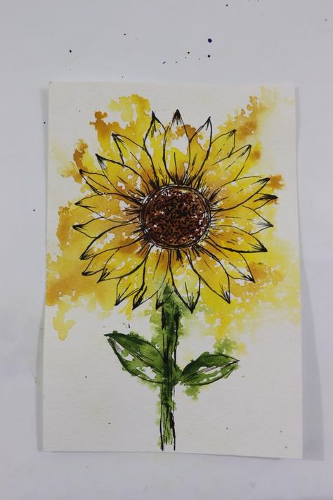 Sunflower Watercolor Painting, Sunflower Drawing, Watercolor Paintings Easy, Cat Air, 수채화 그림, Sunflower Art, Sunflower Painting, Watercolor Sunflower, Painting Art Projects