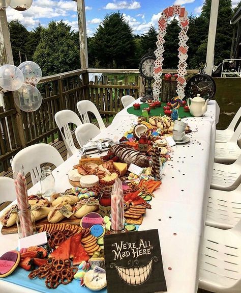 🔥 Instagram: yourperfectplatter Alice In Wonderland Fruit Tray, Alice In Wonderland Grazing Table, Mad Hatter Dessert Table, Mad Hatter Tea Party Snacks, Alice In Wonderland Dinner And A Movie, Types Of Cats, Grazing Table, Prop Making, Were All Mad Here