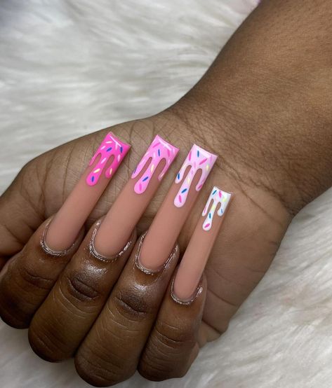 Sprinkle Nails, Melted Ice Cream, Multicolored Nails, Tapered Square Nails, Acrylic Toe Nails, Nail Designs Valentines, Colored Acrylic Nails, Glow Nails, Blush Nails