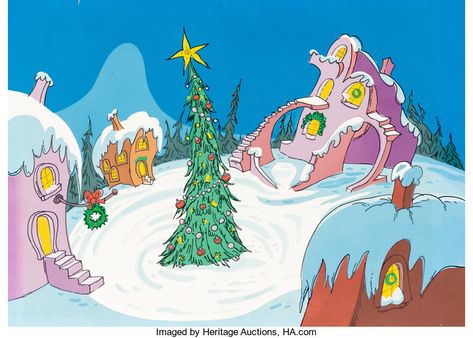 Animation Art:Painted cel background, How the Grinch Stole Christmas Whoville Christmas TreePreliminary Painted Background (MGM, 1966).... Tree Cartoon Images, Whoville Christmas Tree, Christmas Tree Cartoon, O Grinch, Christmas Classroom Treats, Tree Cartoon, Christmas Desktop Wallpaper, Whoville Christmas, Grinch Christmas Tree