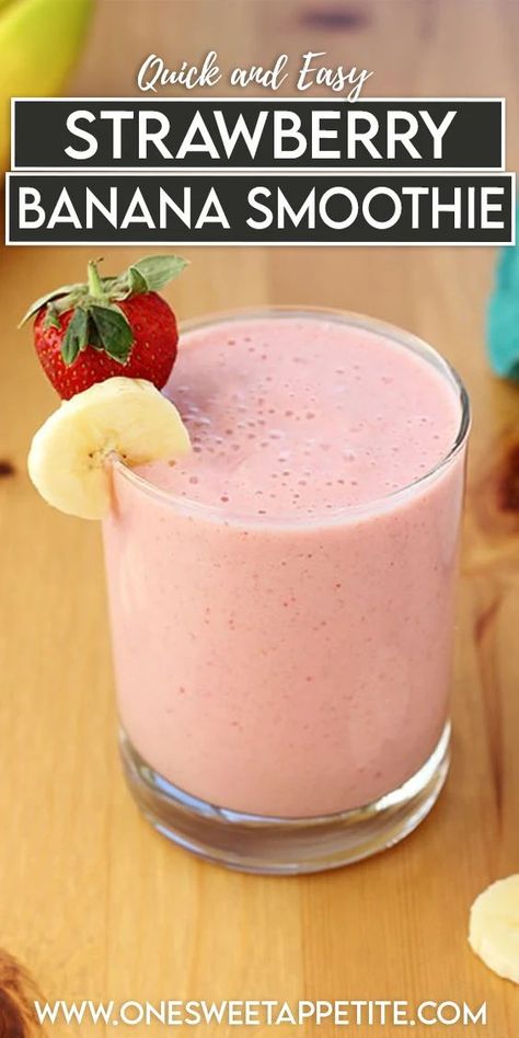 This Classic Strawberry Banana Smoothie recipe is creamy, sweet and semi healthy! Made with just 4 simple ingredients- making this a great breakfast, lunch, or snack! Best Strawberry Banana Smoothie, Easy Strawberry Banana Smoothie, Healthy Strawberry Banana Smoothie, Strawberry Banana Smoothie Recipe, Filling Smoothie, Perfect Smoothie, Banana Smoothie Recipe, Healthy Strawberry, Yogurt Flavors