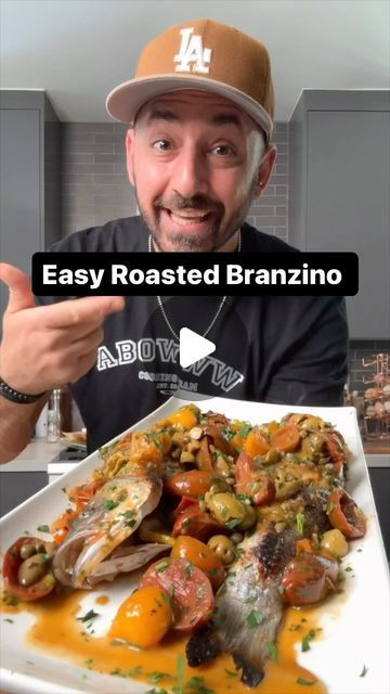 Easy roasted Branzino with beautiful chunky white wine sauce. This recipe is so delicious and quick to prepare everyone will be very surp... | Instagram Branzino Recipe Whole, Branzino Recipe Filet, Roasted Branzino Recipe, Roasted Branzino, Whole Branzino, Branzino Recipe, White Wine Sauce, Lemon Slices, Wine Sauce