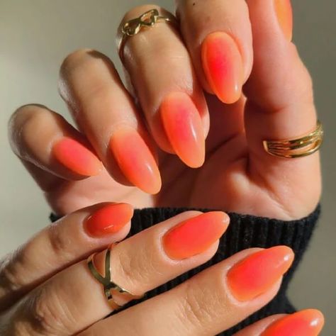 Orange Oval Nails, Dark Orange Nails, Orange Nails Short, Oval Nails, Orange Nails, Dark Orange, Nails Short, Blood Orange, In The Dark