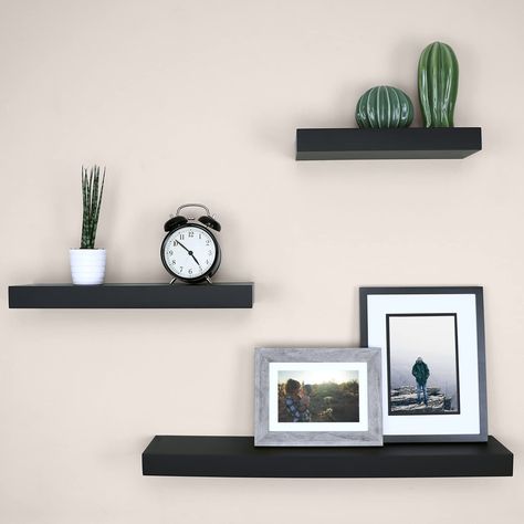 Wall Ledge, Modern Floating Shelves, Black Shelf, Floating Shelves Living Room, Black Floating Shelves, Shelf Decor Living Room, Black Shelves, Wall Shelf Decor, Wall Shelves Design