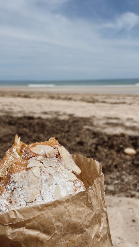 Nothing like an almond croissant by the sea #beach #beachvibes #beachlife #travel #traveling #croissants #picnic #sea #seaside #aesthetic #australia #southaustralia #photography Almond Croissant Aesthetic, Croissant Aesthetic, Aesthetic Australia, Seaside Aesthetic, Almond Croissants, Almond Croissant, Beach Picnic, Sea Beach, South Australia