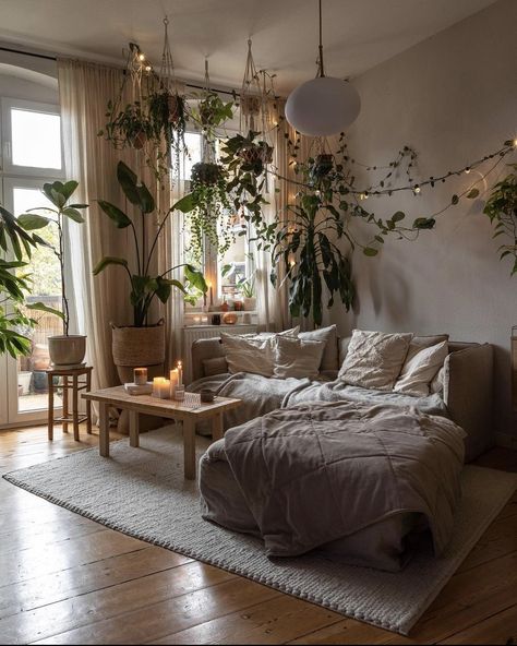 Lots Of Plants, Earthy Living Room, Earthy Bedroom, Studio Condo, Deco Studio, Stil Boho, Cozy Room Decor, Dream Room Inspiration, Room Makeover Inspiration