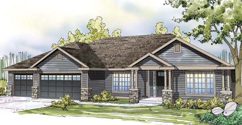 HousePlans.com 124-872 Porch Kits, Garage Exterior, Basement House Plans, Building A Porch, Ranch House Plan, Home Improvement Loans, Ranch Style House Plans, Oak Hill, Ranch Home