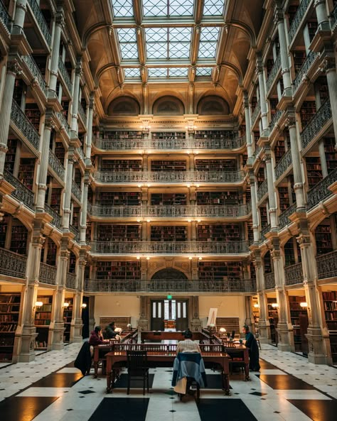 Interior of George Peabody Library, Baltimore, Maryland Baltimore Things To Do, Baltimore Homes, Fells Point Baltimore, George Peabody Library, Peabody Library, Rail Transport, Hotel Motel, Posters Framed, City Car