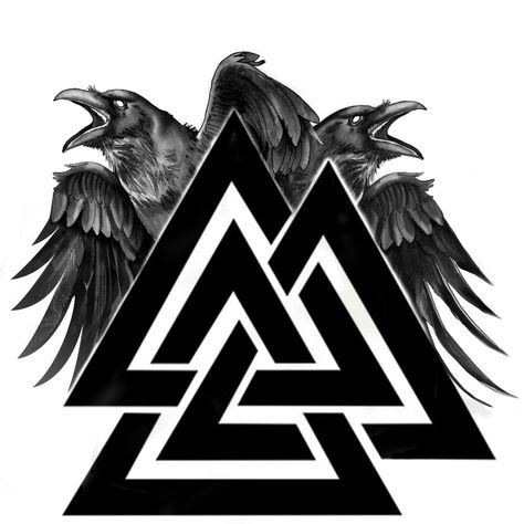 #Crows #munin #hugin #tattoo Valknut Raven Tattoo, Odin Valknut Tattoo, Huggin Muninn Tattoo, Hugin And Munin Tattoo, Tattoos Viking, Viking Tattoos For Men, Celtic Tattoo Symbols, Cute Halloween Tattoos, Viking Warrior Tattoos