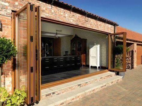 Steps Outside Patio Door, Bifold Steps, Bifold Doors Onto Patio, Kitchen Skylights, Terrace Door, Bifolding Doors, Jamaica House, Bifold Patio Doors, Folding Patio Doors