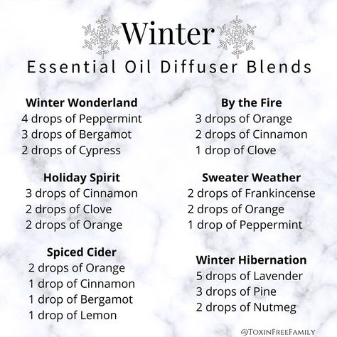 Young Living | Forever Oiled on Instagram: “Who loves Winter inspired essential oil diffuser blends?? ❄️ ⠀⠀⠀⠀⠀⠀⠀⠀⠀ If you’re stuck on what to diffuse this Winter, keep this chart…” Essential Oil Roller Bottle Recipes, Wintergreen Essential Oil, Essential Oil Combinations, Essential Oil Diffuser Blends Recipes, Essential Oil Remedy, Young Living Essential Oils Recipes, Essential Oils Guide, Essential Oils Cleaning, Essential Oil Diffuser Recipes