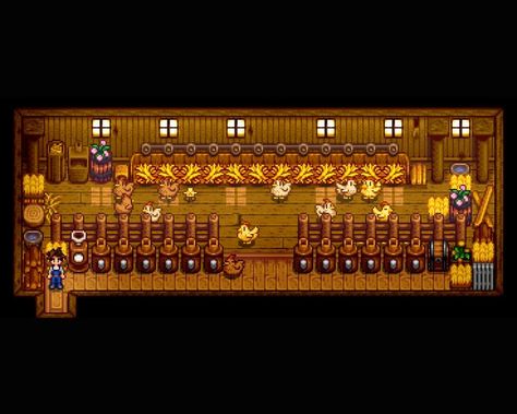 Stardew Valley Shed Greenhouse, Coop Design Stardew Valley, Stardew Chicken Coop Design, Stardew Valley Greenhouse Ideas, Stardew Coop Design, Stardew Farmhouse Design, Tree Farm Stardew Valley, Chicken Coop Stardew Valley, Stardew Valley Coop Design