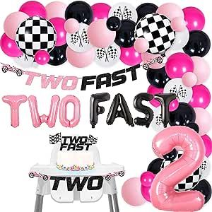 80Pcs Race Car Two Fast Party Decorations for Girls, Pink Racing Theme 2nd Birthday Party Decoration, Glitter Two Fast High Chair Banner Pink Black Balloons Garland Kit, for 2 Fast Birthday Party Two Fast Birthday Girl, 2 Fast Birthday Party, Two Fast Party, Racing Theme, Cars Theme Birthday Party, Race Party, Birthday Party Centerpieces, 2nd Birthday Party, Girl Birthday Decorations