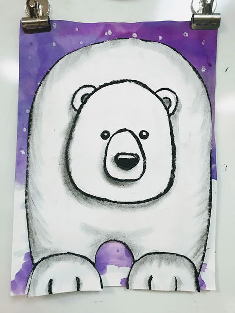 Elements of the Art Room: 2nd grade Polar Bears, elementary art lesson, winter art lesson for kids, art lesson for kids, #elementaryart #art #polarbear #artlesson #winterart #winter #value #2ndgradeart Art 2nd Grade, Winter Kunst, January Art, Classe D'art, Winter Art Lesson, First Grade Art, Polar Bear Art, Art Spatial, 2nd Grade Art