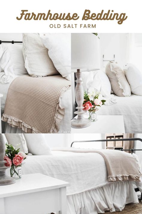 farmhouse style bedding White Farmhouse Bedding, Farmhouse Twin Bed, Farmhouse Bedding Ideas, Farmhouse Style Bedding, Style Bedding, Farmhouse Inspiration, Farmhouse Master, Bedding Ideas, Farmhouse Bedding