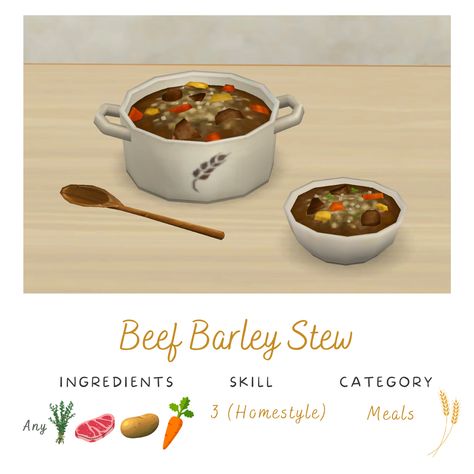 Sims Food, Beef Barley Stew, 4 Piercings, Sims 4 Jobs, Barley Stew, Sims Download, Sims Gameplay, Beef Barley, Sims 4 Cc Kids Clothing