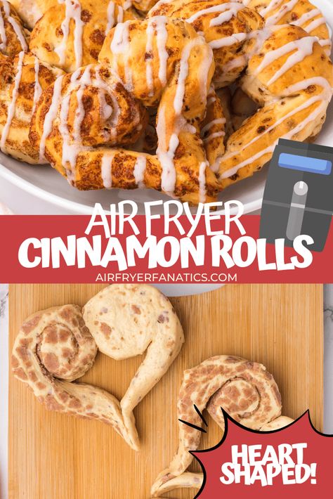 Make these easy and adorable Air Fryer Heart-Shaped Cinnamon Rolls in minutes! Air Fryer Cinnamon Rolls Pillsbury, Cinnamon Rolls Pillsbury, Air Fryer Cinnamon Rolls, Potassium Recipes, Air Fryer Recipes Breakfast, Food Planning, Pillsbury Cinnamon Rolls, The Best Air Fryer, Breakfast Recipies