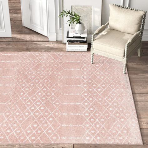 Kelly Clarkson Home Zoey Performance Rug & Reviews | Wayfair Geometric Rose, Kelly Clarkson Home, Trellis Rug, Pink Area Rug, Kelly Clarkson, Geometric Area Rug, Print Pink, Ivory Rug, White Area Rug