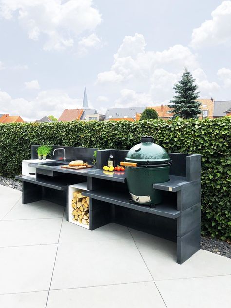 Concrete Outdoor Kitchen, Modular Outdoor Kitchens, Modern Outdoor Kitchen, Outdoor Kitchen Cabinets, Outdoor Bbq Kitchen, Outdoor Oven, Backyard Kitchen, Outdoor Kitchen Patio, Outdoor Refrigerator