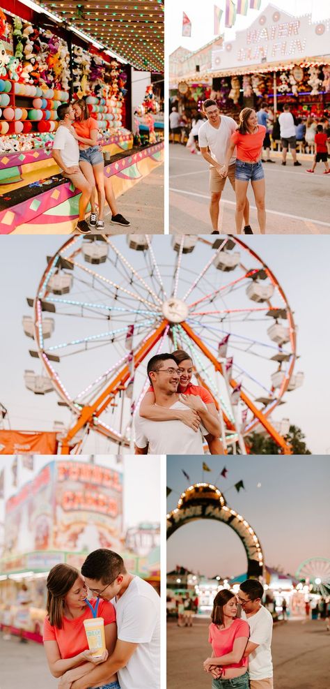 Engagement Photos Carnival, State Fair Family Photoshoot, State Fair Engagement Photos, Boardwalk Couple Photoshoot, County Fair Engagement Photos, Fun Fair Photoshoot, Amusement Park Engagement Photos, Fair Mini Session Photo Shoot, Fair Engagement Pictures