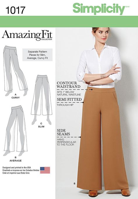 Purchase Simplicity 1017 Misses Amazing Fit Pants and read its pattern reviews. Find other Pants, sewing patterns. Wide Leg Pants Pattern, Loose Fitting Pants, Sewing Pants, Pants Sewing Pattern, Simplicity Sewing, Easy Sewing Patterns, Simplicity Sewing Patterns, Simplicity Patterns, Pantalon Large