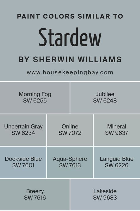 Colors Similar to Stardew SW 9138 by Sherwin Williams Morning Fog Sherwin Williams, Morning Fog, Blue Paint Colors, Big Boy Room, Farmhouse Style Decorating, Paint Colors For Home, Coordinating Colors, Blue Paint, Blue Tones