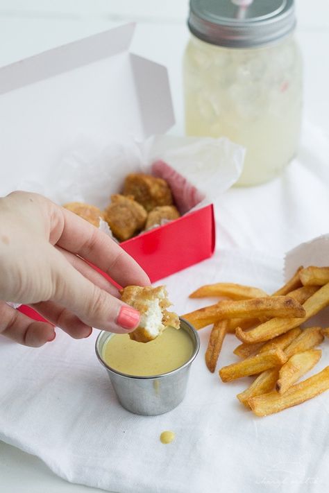 Chick-fil-A Tofu Nuggets with Vegan "Honey" Mustard Sauce Tofu Nuggets, 40 Aprons, Honey Mustard Sauce, Vegan Main Dishes, Vegan Appetizers, Think Food, Seitan, Chick Fil A, Tempeh