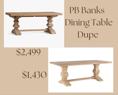 Pottery Barn Seadrift Banks Dining Table Dupe! See the previous post for the gray wash dupe, the tables are so versatile that they’d look amazing in a transitional dining room or a modern farmhouse dining room! #transitionalhomedecor #potterybarndupe #diningroomideas #diningroomtable #diningroomdecor #transitionalkitchen Seadrift Dining Table, Banks Dining Table Pottery Barn, Pottery Barn Banks Dining Table, Banks Dining Table, Pottery Barn Dining Room Ideas, Pottery Barn Seadrift, World Market Dining Table, Transitional Dining Room Table, Pottery Barn Dining Room