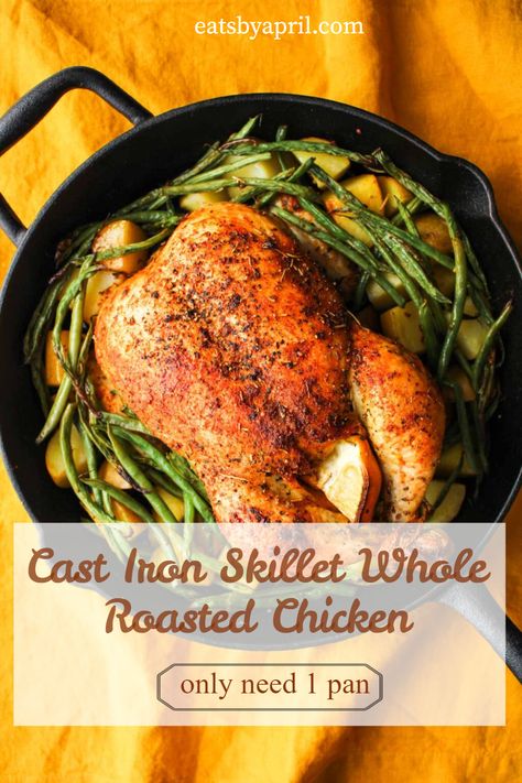 Chicken Cast Iron Skillet, Cast Iron Roasted Chicken, Whole Chicken Recipes Oven, Oven Roasted Whole Chicken, Roasted Whole Chicken, Whole Baked Chicken, Whole Chicken Recipe, Roast Veggies, Cast Iron Chicken