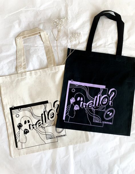 Tote Bag Graphic Design, Bag Graphic Design, Ghost Illustration, Surreal Illustration, Handpainted Tote Bags, Canvas Bag Design, Tods Bag, Bag Illustration, Quote Tote Bag