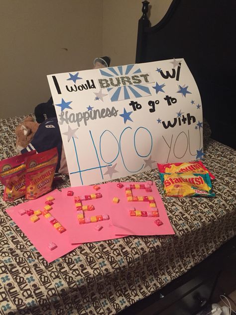 I would "burst" with happiness to go to hoco (homecoming) with you  Dance… Dance Answers, Sadies Dance, Cute Hoco Proposals, Prom Invites, Cute Promposals, School Dance Ideas, Prom Posters, Cute Homecoming Proposals, Cute Prom Proposals